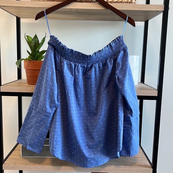 Maette "Gemma" Off The Shoulder Smocked Woven Blouse Top, M - Picture 8 of 11